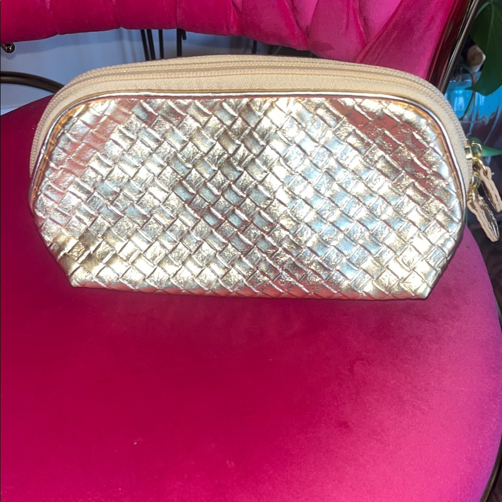Vince Camuto Small Gold Woven Cosmetic Bag